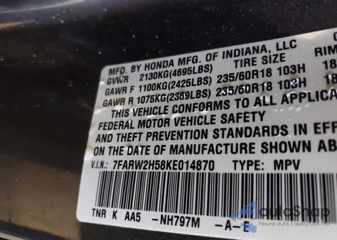 2019 Honda Cr-V Ex from USA, damaged, VIN 7FARW2H58KE014870